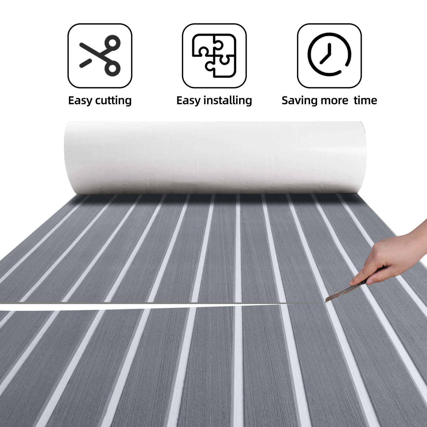 EVA Teak Foam Pro Series – Lichtgrijs met Witte Lijnen – 240x60 cm