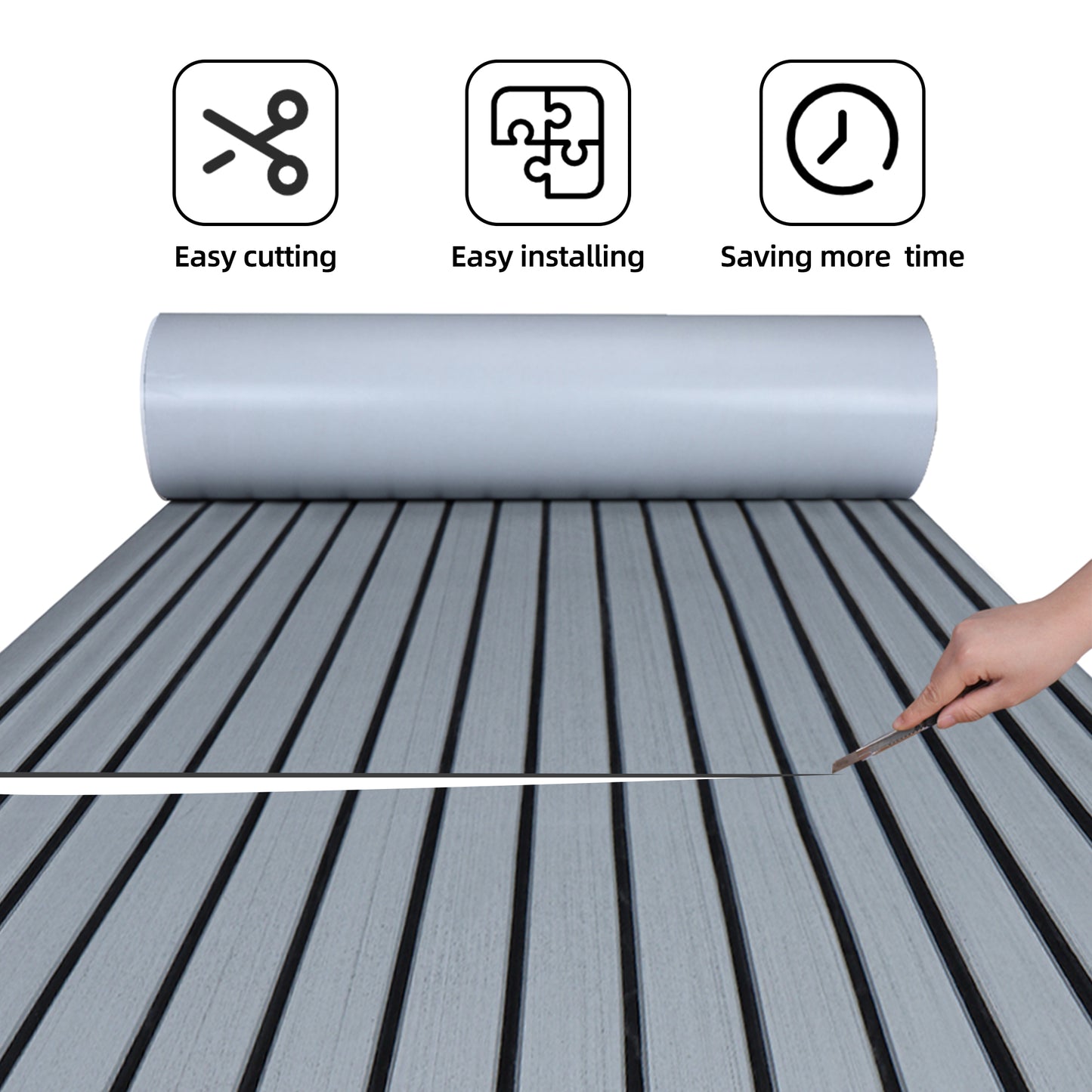 EVA Teak Foam Pro Series – Lichtgrijs met Zwarte Lijnen – 240x60 cm