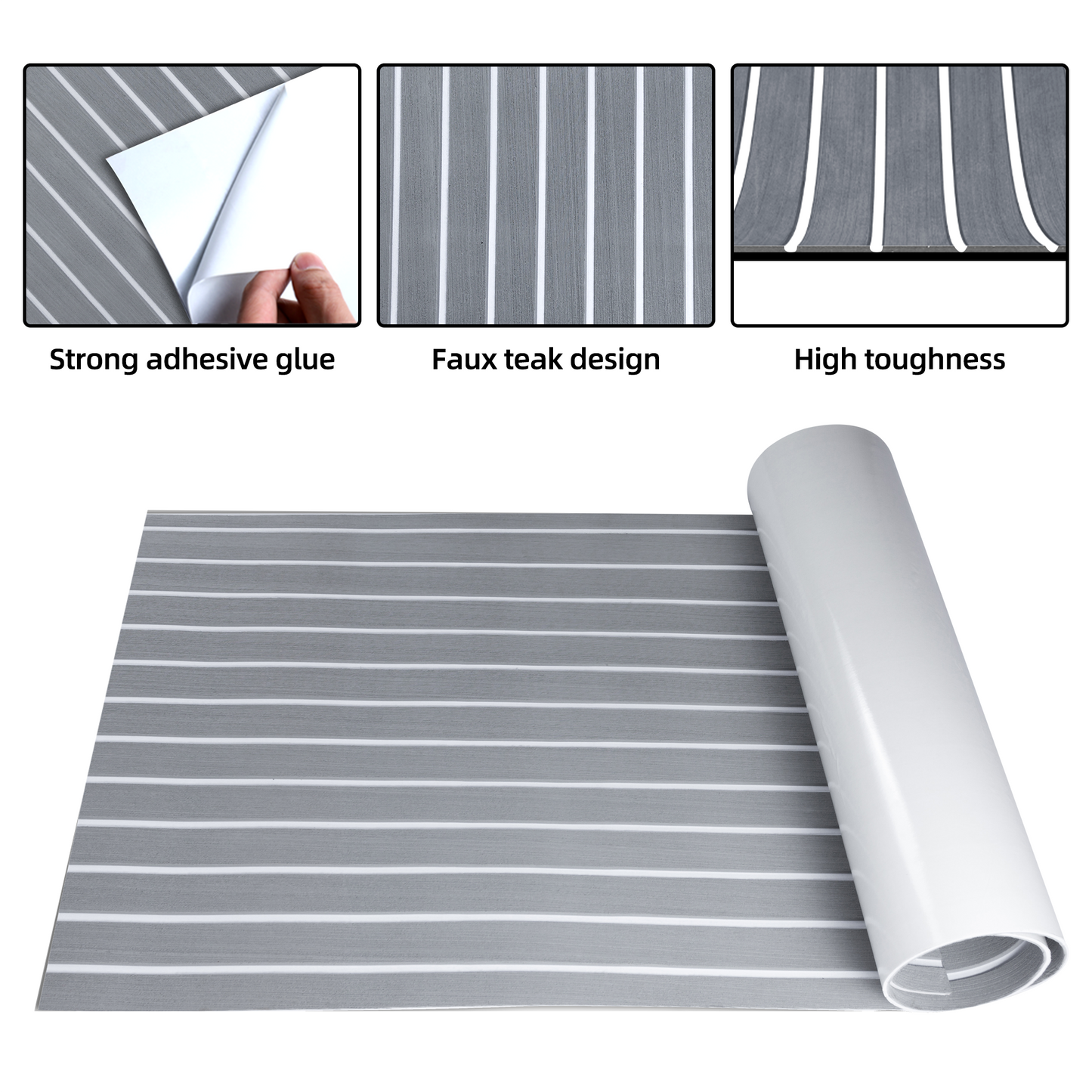 EVA Teak Foam Pro Series – Lichtgrijs met Witte Lijnen – 240x60 cm